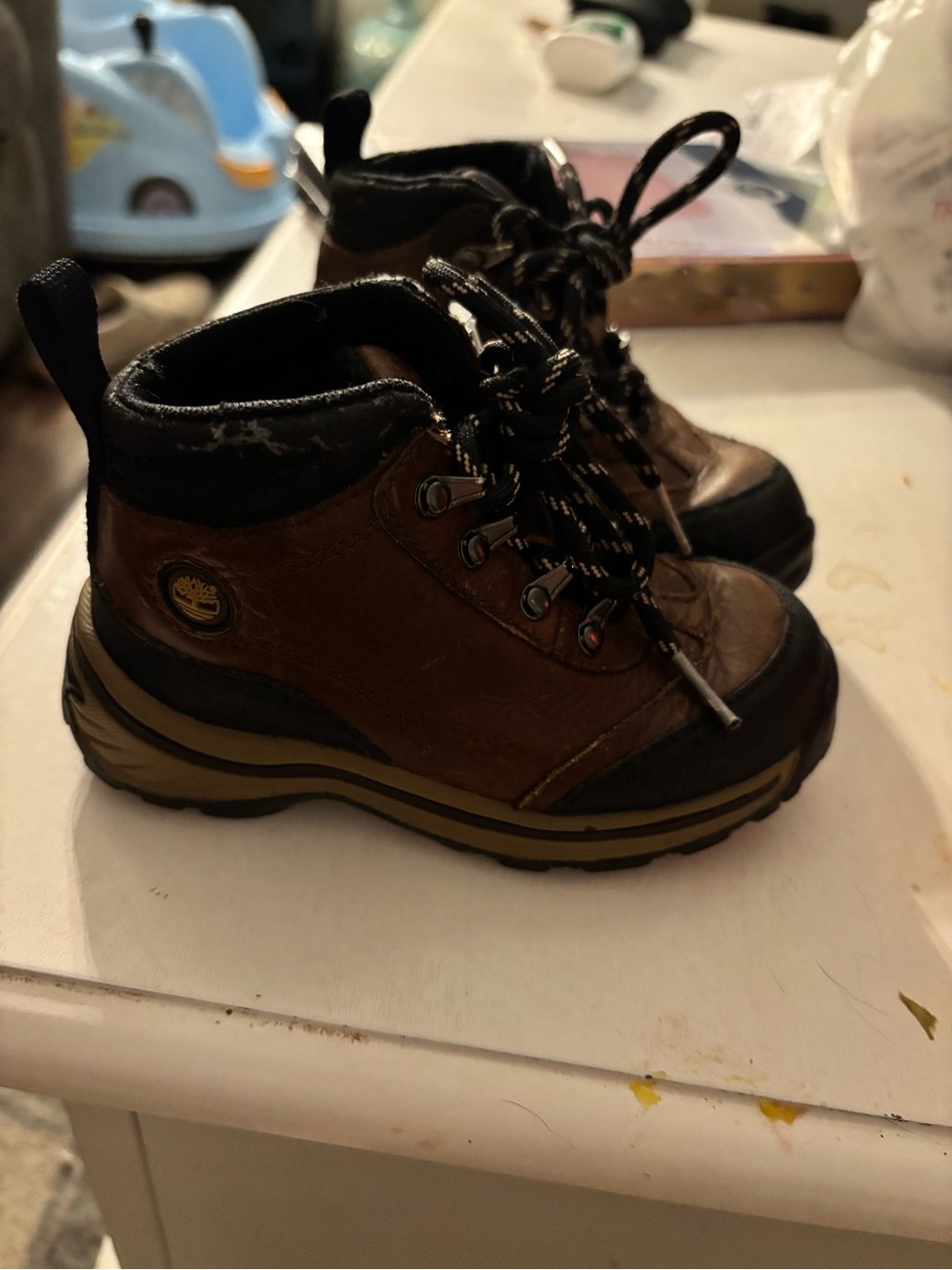 Timberland Kids Brown and Black Leather Lace-Up Boots